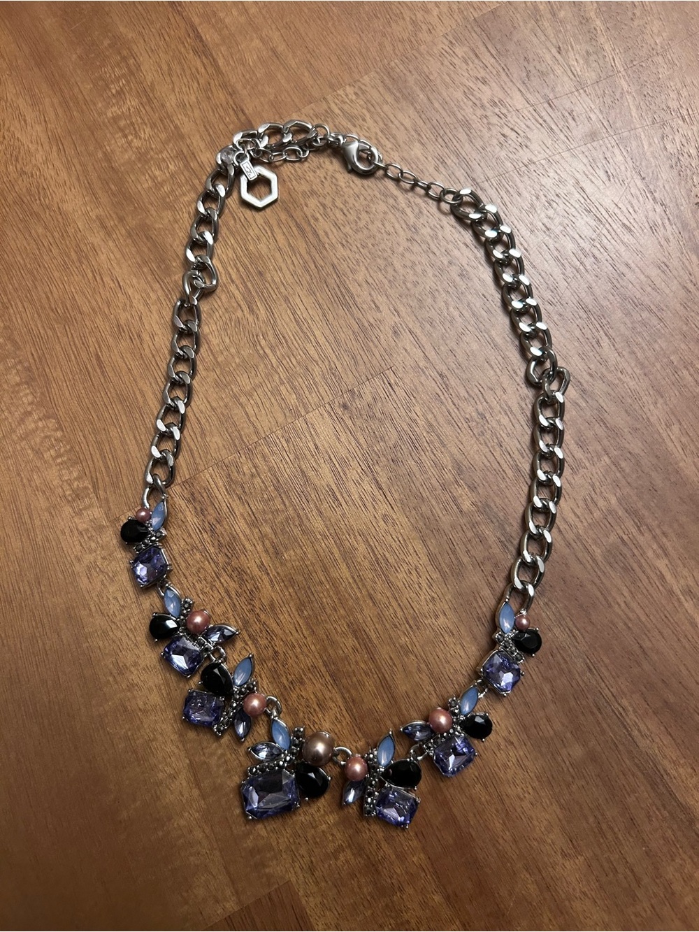 Candie's Silver-Tone Necklace with Purple, Pink and Black Accents
